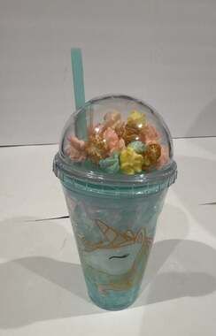 Unicorn Tumbler Frosty Freeze Mug Popcorn Insulated Dome Lid Straw 18 OZ